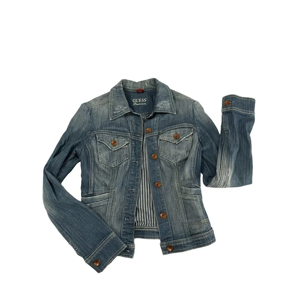 GUESS PREMIUM DENIM Womens Jacket Size Small Distressed Ripped Washed Cotton - Picture 2 of 8